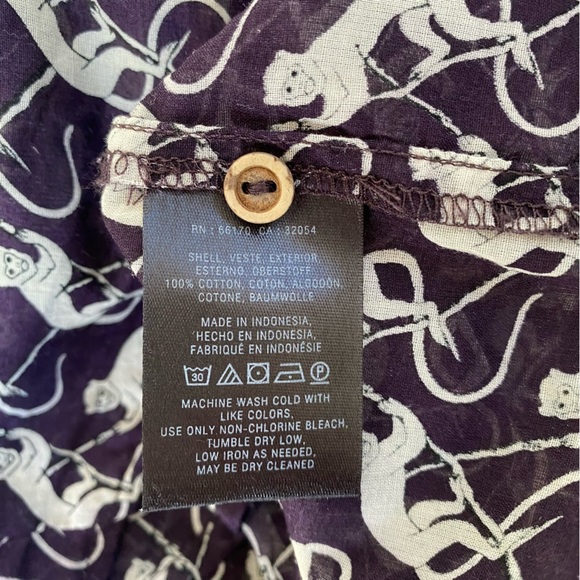 Maeve Anthropologie Purple Monkey Print Long Sleeve Button Up Blouse Size 4 - Picture 10 of 11
